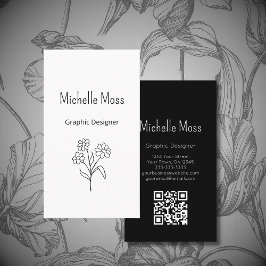 Tarjeta De Visita Simple Daisy QR code Floral Graphic Designer 