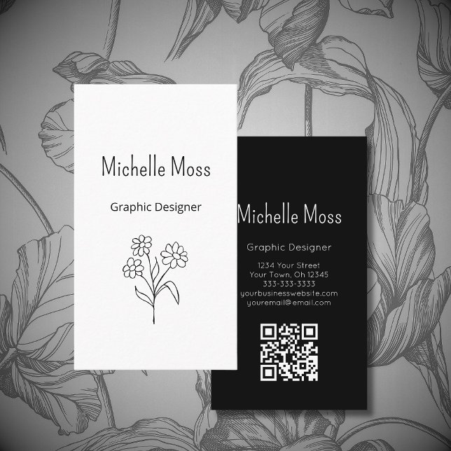 Tarjeta De Visita Simple Daisy QR code Floral Graphic Designer  (Subido por el creador)