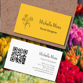 Tarjeta De Visita Simple Daisy QR código Gold Floral Designer