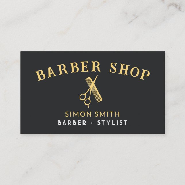 Tarjeta De Visita Simple efecto profesional Barber Gold (Anverso)