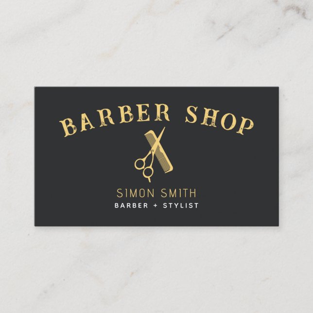 Tarjeta De Visita Simple efecto profesional Barber Gold (Anverso)