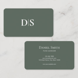Tarjeta De Visita Simple Elegant Professionals Muted Green Initials