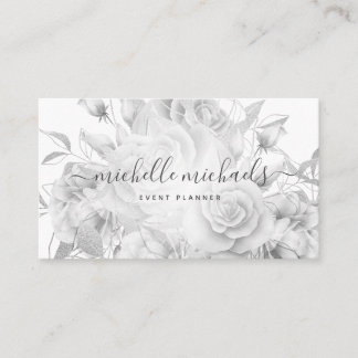 Tarjeta De Visita Simple Floral Black & White Moderne Script