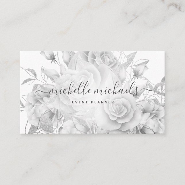 Tarjeta De Visita Simple Floral Black & White Moderne Script  (Anverso)