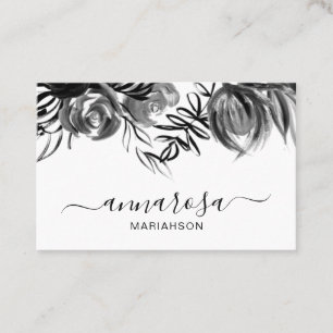 Tarjeta De Visita *~* Simple Floral color de agua negro Flor elegant