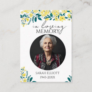 Tarjeta De Visita Simple floral Funeral Memorial Prayer Photo Card