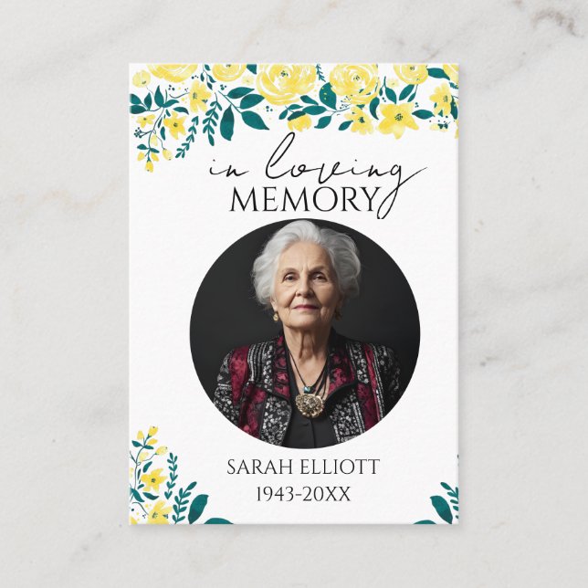 Tarjeta De Visita Simple floral Funeral Memorial Prayer Photo Card (Anverso)