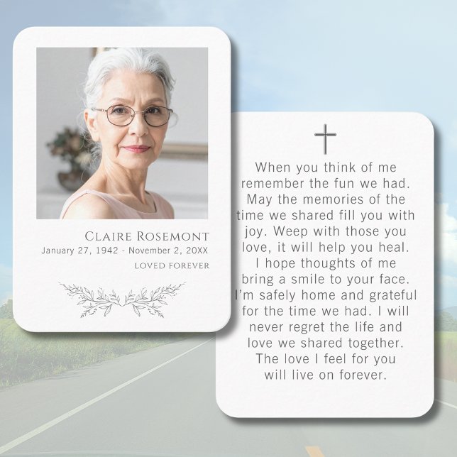 Tarjeta De Visita Simple Floral Photo Cross Prayer Card (Simple Floral Photo Cross Prayer Card
)