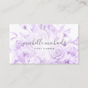 Tarjeta De Visita Simple Floral Purple Moderno Script