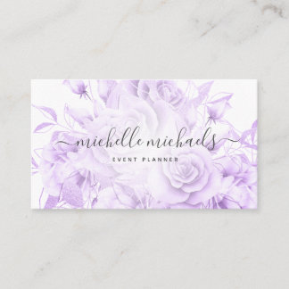 Tarjeta De Visita Simple Floral Purple Moderno Script