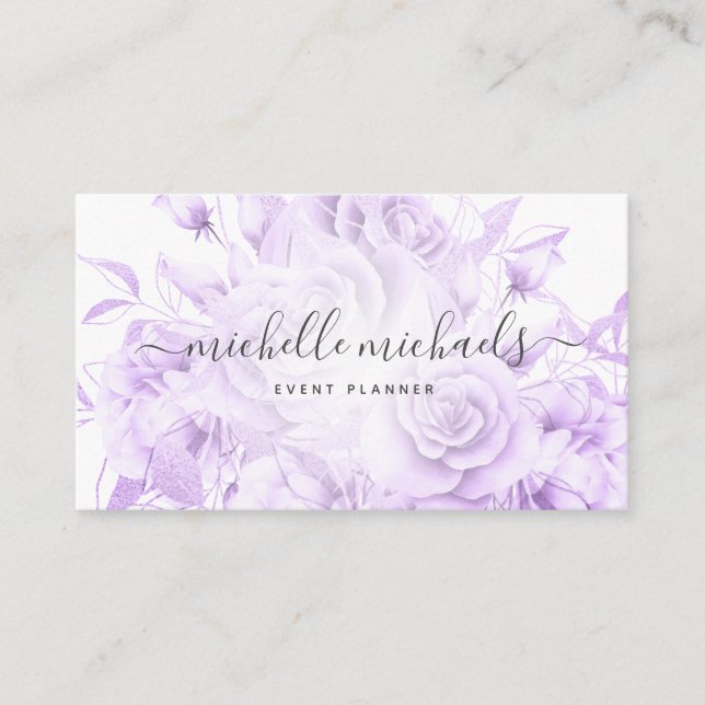 Tarjeta De Visita Simple Floral Purple Moderno Script (Anverso)