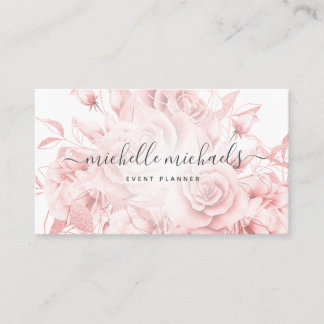 Tarjeta De Visita Simple Floral Rosa Gold Moderno Script