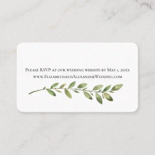 Tarjeta De Visita Simple Foliage verde, sitio web Boda RSVP