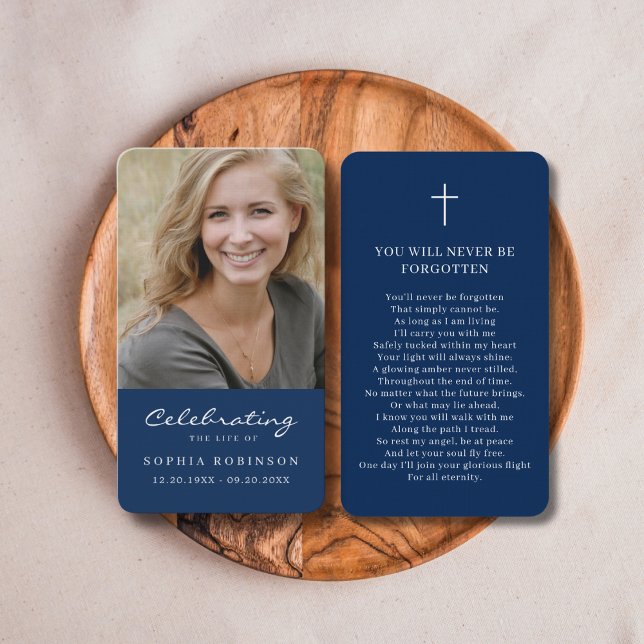 Tarjeta De Visita Simple Funeral Memorial Blue Prayer Photo Card (Subido por el creador)