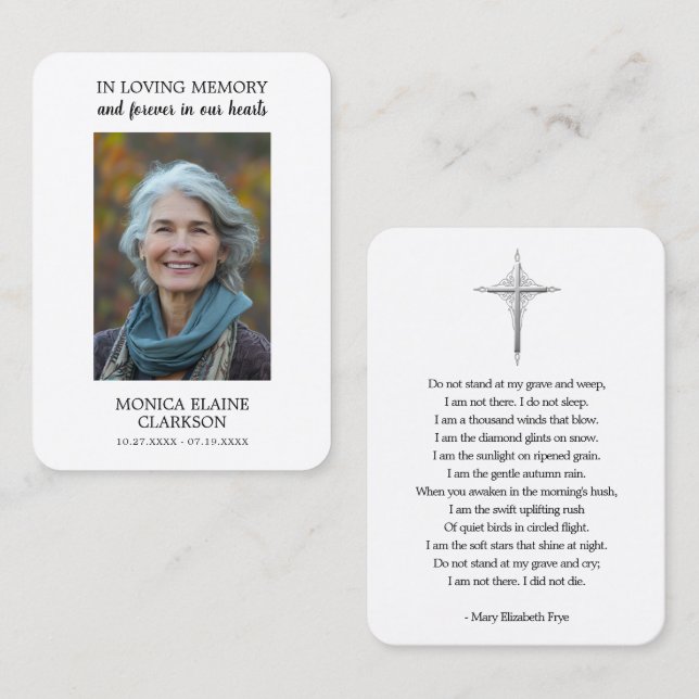 Tarjeta De Visita Simple Funeral Memorial Photo Prayer Card (Anverso / Reverso)
