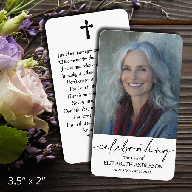 Tarjeta De Visita Simple Funeral Memorial Prayer Photo Card (Celebration of Life funeral memorial photo prayer cards - bookmarks, default size 3.5" x 2" )
