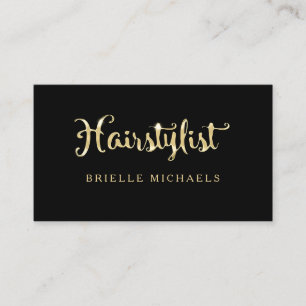 Tarjeta De Visita Simple Glamour FAUX Negro y Gold Hairstylist