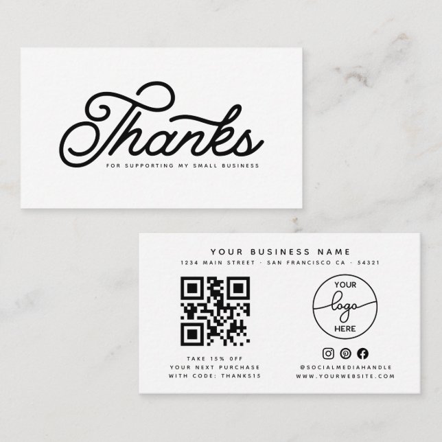 Tarjeta De Visita Simple Gracias al Cliente Código Qr de Escritura R (Anverso / Reverso)