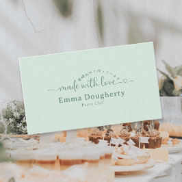 Tarjeta De Visita Simple Green Made with Love Typography Bakery