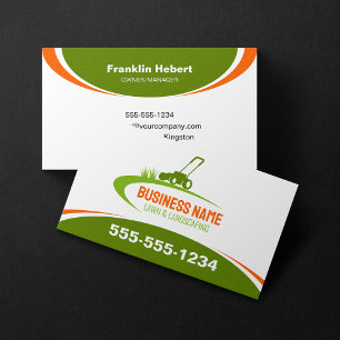 Tarjeta De Visita Simple Green Orange Lawn Landscaping Mow Service