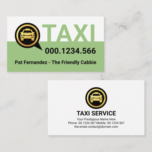 Tarjeta De Visita Simple Green Taxi Service Layer (Anverso / Reverso)