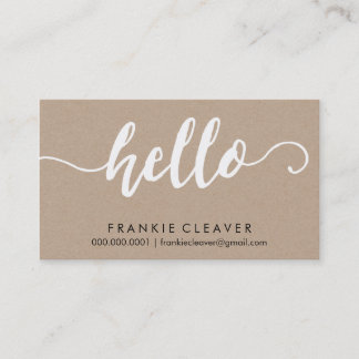 Tarjeta De Visita SIMPLE HELLO SCRIPT tipo dibujado a mano kraft bla