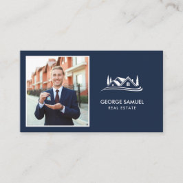Tarjeta De Visita Simple Home Logo Navy Blue Realtor, Real Estate
