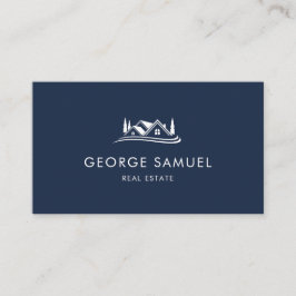 Tarjeta De Visita Simple Home Logo Navy Blue Realtor, Real Estate