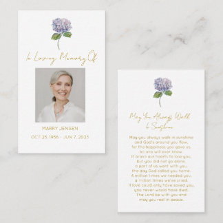 Tarjeta De Visita Simple Hydrangea Photo Funeral Prayer Card