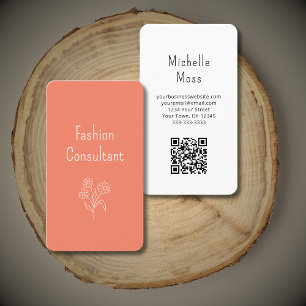 Tarjeta De Visita Simple Ilustracion de Flor Silvestre Boho Peach QR