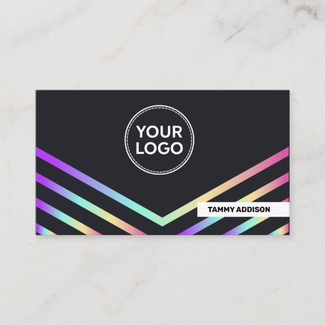 Tarjeta De Visita Simple Info Moderno Neon Rainbow Holographic  (Anverso)