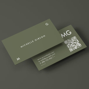 Tarjeta De Visita Simple Iniciales Ejército Verde Profesional Mínimo