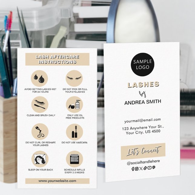 Tarjeta De Visita Simple Lash Care Beige Instrucciones Personalizado (Subido por el creador)