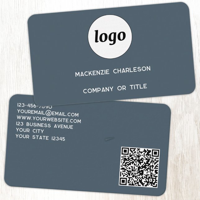 Tarjeta De Visita Simple Logo and QR Code Charcoal Gray (Simple logo with custom text business branding promotional charcoal gray business card)
