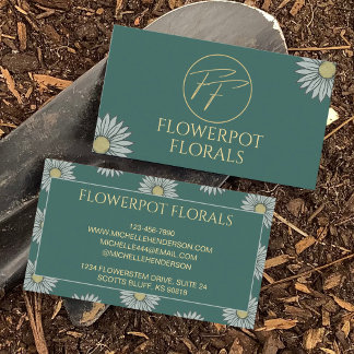 Tarjeta De Visita Simple Logo Floral Verde y Amarillo para Florister