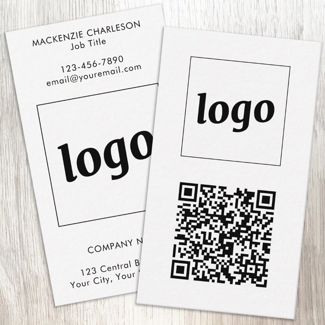 Tarjeta De Visita Simple Logo Text QR Code Vertical Format (Simple logo with custom text and QR code business branding promotional vertical business cards)