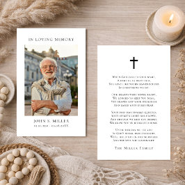 Tarjeta De Visita Simple Memorial Funeral Prayer Photo Sympathy Card