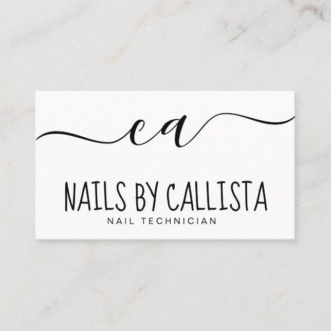 Tarjeta De Visita Simple Mínima Tipografía Blanca Nail Tech (Anverso)