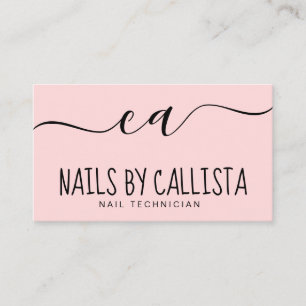 Tarjeta De Visita Simple Mínima Tipografía Rosa Negro Nail Tech