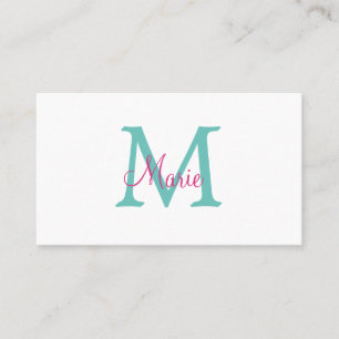 Tarjeta De Visita simple minimal añadir nombre monograma verde rosa 