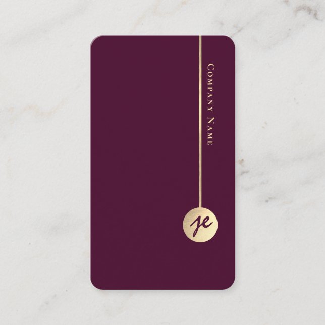 Tarjeta De Visita Simple Minimal Monogram Elegant Burgundy Wine Gold (Anverso)