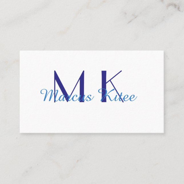 Tarjeta De Visita simple minimal monogram personalized name blue ret (Anverso)