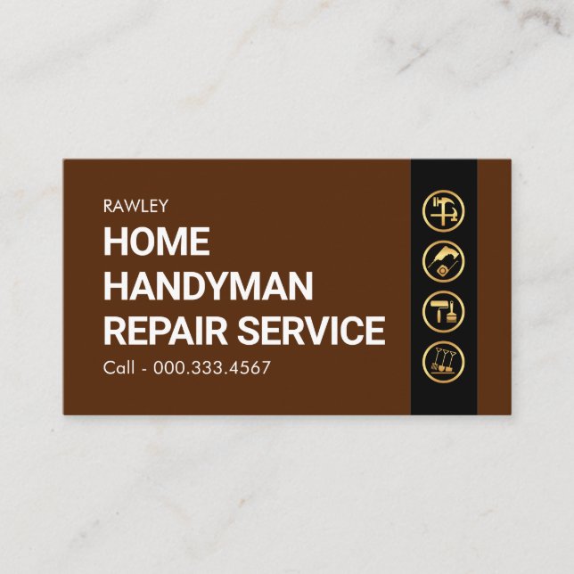Tarjeta De Visita Simple Minimalist Gold Handyman Works (Anverso)