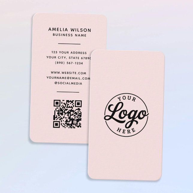 Tarjeta De Visita Simple Minimalist Logo QR Code Blush Pink  (Subido por el creador)