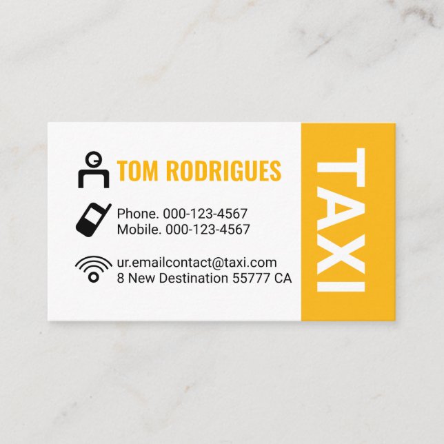 Tarjeta De Visita Simple Minimalist Taxi Service Driving (Anverso)