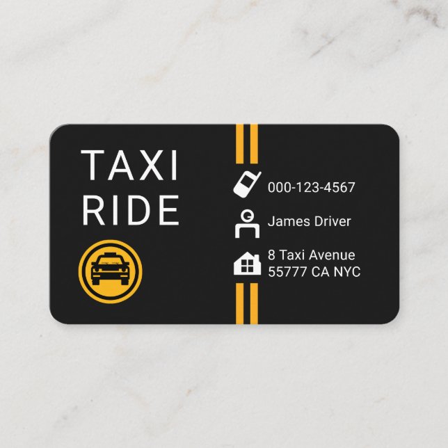 Tarjeta De Visita Simple Minimalist Yellow Taxi Lines (Anverso)