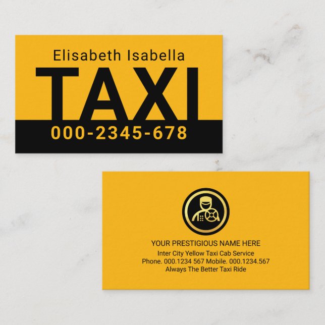 Tarjeta De Visita Simple Minimalist Yellow Taxi Service (Anverso / Reverso)