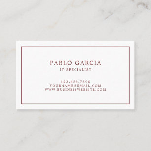 Tarjeta De Visita Simple Minimalista clásico burdeos