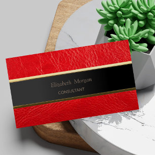 Tarjeta De Visita Simple Minimalista, Stripe, Cuero Rojo