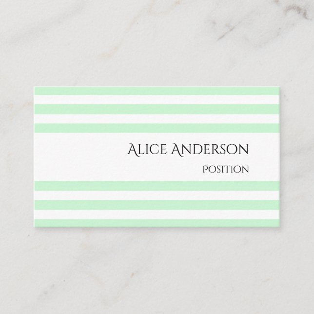 Tarjeta De Visita Simple Mint Green Pastel Stripes Geométricas Moda (Anverso)